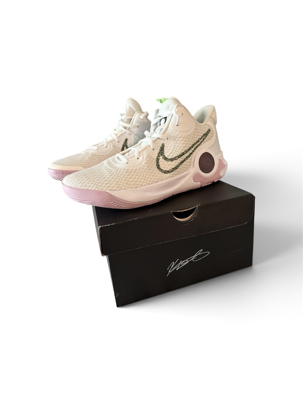 KD Nike Men’s Low-Top Sneakers in White, Pink & Green